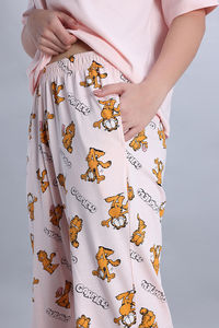 Zivame Garfield Knit Cotton Pyjama Set - Pink Dogwood — thumbnail 7